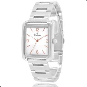 Relógio Champion Feminino Quadrado Prata Analógico + Kit CH22466Q