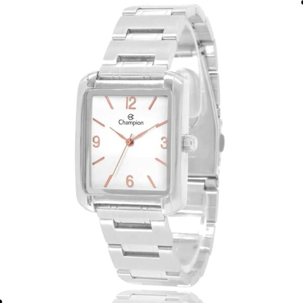 Relógio Champion Feminino Quadrado Prata Analógico + Kit CH22466Q