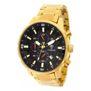 Relógio Tuguir Masculino Dourado Fundo Preto Tg30275