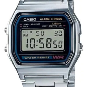 Relógio Unissex Casio Digital Esportivo A158wa-1df Prata Retrô Vintage Pulseira em Aço Inoxidável
